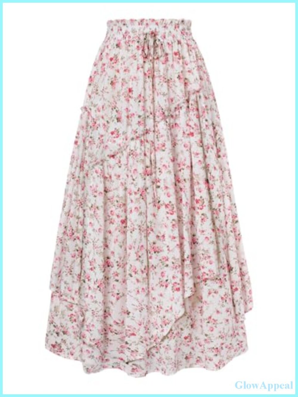 Women Floral Maxi Skirt Elastic Waist Boho Long Skirt A Line Layered Hem